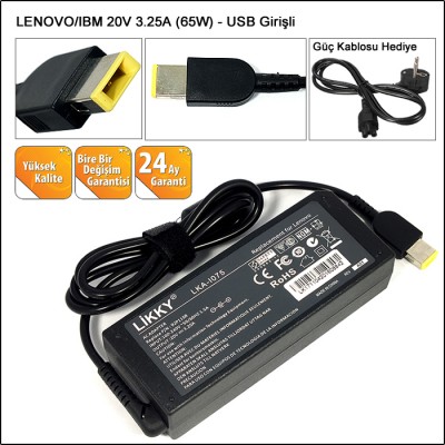 Lenovo 20V 3.25A Usb Uçlu Notebook Adaptörü Lenovo 20V 3.25A Usb Uçlu Notebook Adaptörü