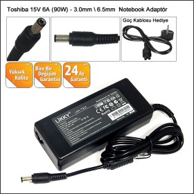 Toshiba Satellite A100 Serisi 15V 6A (90W) - 3.0mm 6.5mm Notebook Adaptörü